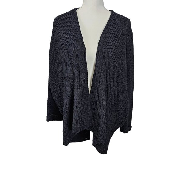 Sam Edelman Chunky Wool Blend Open Front Black Cardigan Sweater - Picture 1 of 6